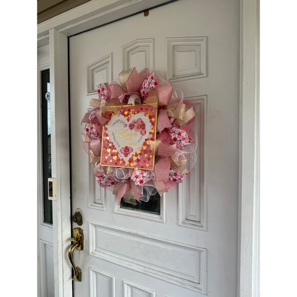 Love is All You Need Valentines Day Heart and Roses Spring Wreath Door Hanger - Picture 5 of 7